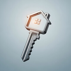 Metallic Silver House Key Icon Symbolizing Real Estate and Home Ownership
