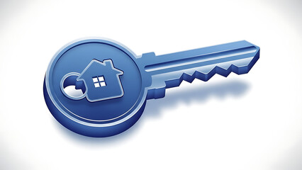 3D Blue House Key Icon Representing Real Estate Solutions and Home Security