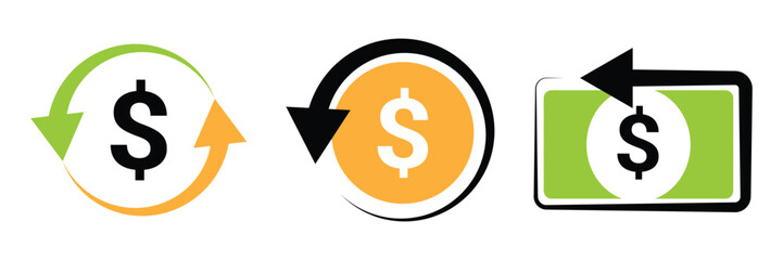 Obraz premium Cashback icons. Money refund symbol with USD sign for app, website or UI. Transparent PNG and vector