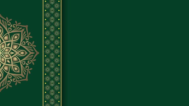 Elegant Green Mandala Background with Intricate Gold Border.