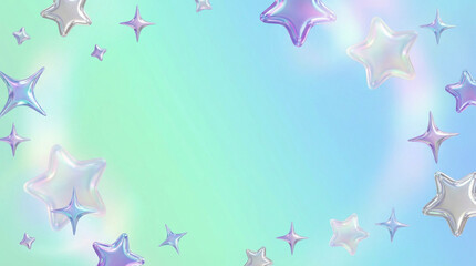 メタリックな星と3dモチーフ、オーロラカラーの幻想的な背景