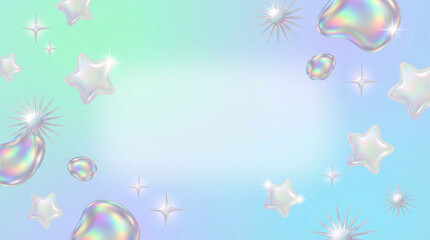 メタリックな星と3dモチーフ、オーロラカラーの幻想的な背景