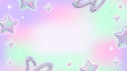 メタリックな星と3dモチーフ、オーロラカラーの幻想的な背景