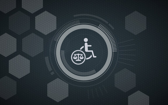 Disability Rights and Accessibility Law Header with Wheelchair Icon and Justice Scale