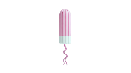 Pink Tampon with String on White Background