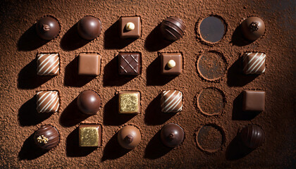 Gourmet Chocolate Praline Assortment Flat Lay