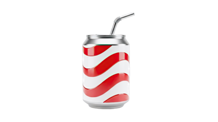 Red and White Striped Soda Can with Straw