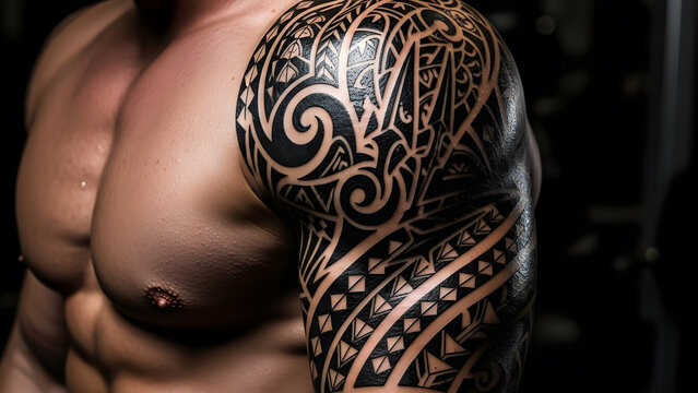 Polynesian Tribal Tattoo Sleeve Close Up
