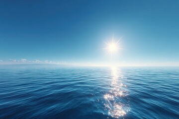 Fototapeta premium Vast blue ocean panorama with sunlight reflecting on the water surface over the endless horizon during a clear day
