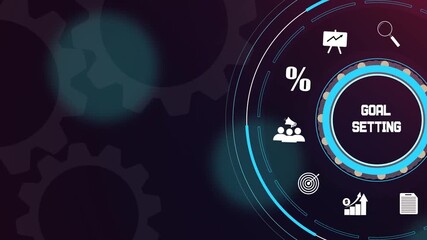 Digital technology background featuring goal setting process with industrial gears and financial growth icons - Powered by Adobe