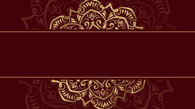 Elegant Golden Mandala Border on Deep Red Background with Copy Space.