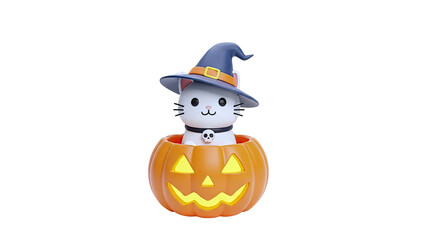 Cute Witch Cat in Jack-o'-Lantern