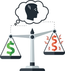 Financial decision-making concept, illustrating the delicate balance between potential monetary gain and the significant risks of loss, reflecting deep contemplation on wealth and investment choices