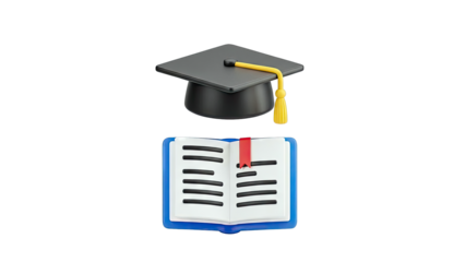 Graduation Cap and Open Book 3D Render