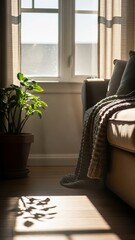 Cozy Living Room with Natural Light and Plant by Window