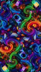 Abstract Colorful Swirl Pattern with Bright Vibrant Shades and Shapes