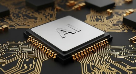 Closeup of a central processing unit cpu chip with the letters ai engraved, placed on a circuit board, symbolizing artificial intelligence