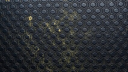 Dark honeycomb pattern with gold accents on black background