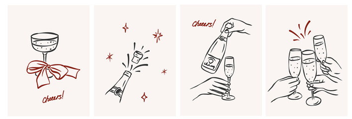 Line art whimsical retro party posters