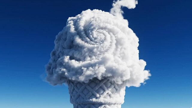 Ice cream cone shaped cloud in blue sky