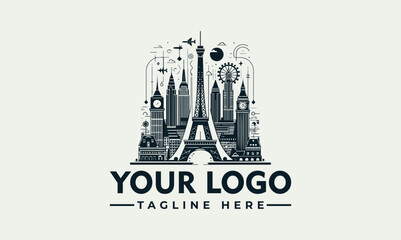 Obraz premium Famous City Landmarks Global Travel Destination Vector Logo Illustration Design Concept