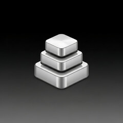 Polished Silver Metallic Pyramid Stack Icon on Elegant Black Background