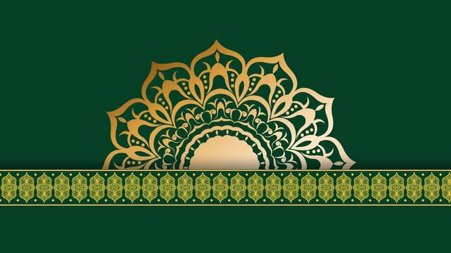 Elegant Green Background with Golden Mandala and Border Design.