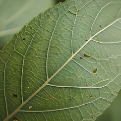 Obraz premium Macro shot of leaf veins with natural imperfections and muted green tones