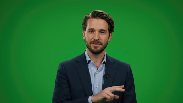 Professional Businessman Presenting on Green Screen Background for Video. - Powered by Adobe
