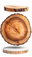 Stack of wood slices, detailed grain, floating