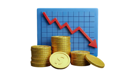 Financial Crisis Concept: Falling Stocks and Coins