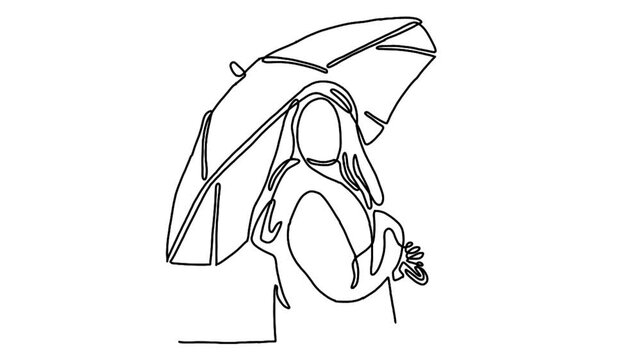Continuous line animation of woman holding umbrella