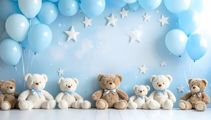 Blue themed baby shower with teddy bears and balloons