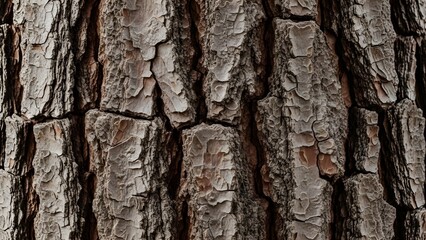 Close-up texture of rugged, weathered tree bark showing deep grooves and organic patterns
