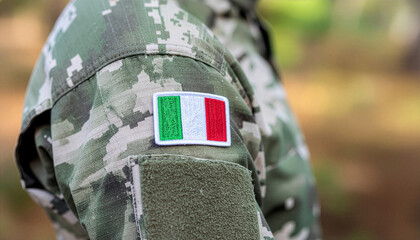 Patch on the uniform of a Italian soldier. The Italian flag as a symbol of the Italian army.