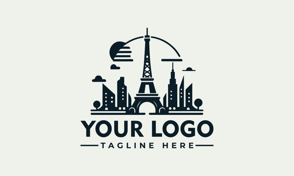 Paris city skyline with tower vector. logo. illustration