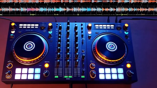 DJ adjusting sound mixer board with hand