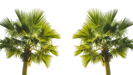 Twin palm trees against a dark background