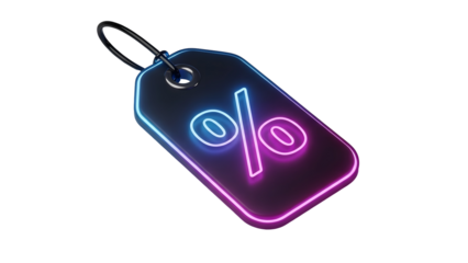 Neon discount tag with percentage sign