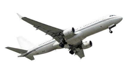 Airplane in flight against black background