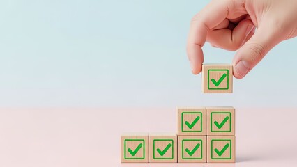 Stacking Wooden Blocks with Checkmarks