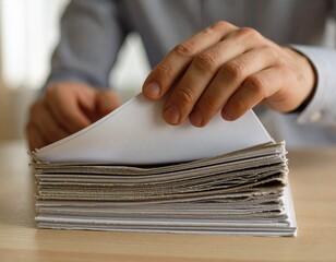 Man Reviewing Stack of Documents, Close-Up