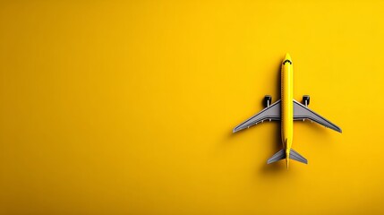 A captivating overhead shot of a miniature airplane poised against a striking golden backdrop, illustrating the themes of travel and aviation.
