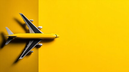 A vibrant image of a miniature yellow airplane set against a two-tone yellow backdrop, offering a unique visual contrast. Capturing the spirit of travel and freedom.