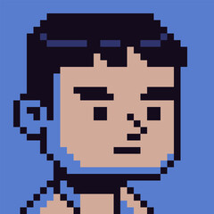 Pixel art female avatar portrait with short hair and neutral expression. Retro 8bit style character suitable for games, profiles, RPG projects, indie development, UI design and digital illustrations.