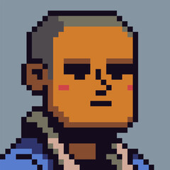 Pixel art avatar portrait of male character with neutral expression, retro 8-bit, suitable for indie game, UI profiles, RPG characters, icons, and nostalgic digital interfaces.