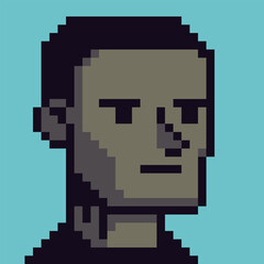 Pixel art avatar portrait of stylized human character with neutral expression, minimalist retro 8-bit game style, indie game, RPG characters, UI profiles, icons, and nostalgic digital interfaces.