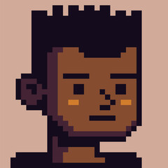 Pixel art avatar portrait of stylized human character with calm neutral expression, retro 8-bit game aesthetic, RPG characters, NPCs, UI profiles, icons, and vintage digital interfaces.