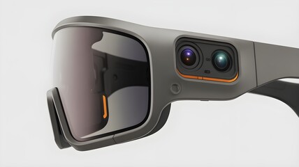 Futuristic Gray Smart Glasses with Dual Cameras and Illuminated Sensors