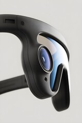 Futuristic Black Augmented Reality Smart Glasses with Integrated Camera and Curved Lens